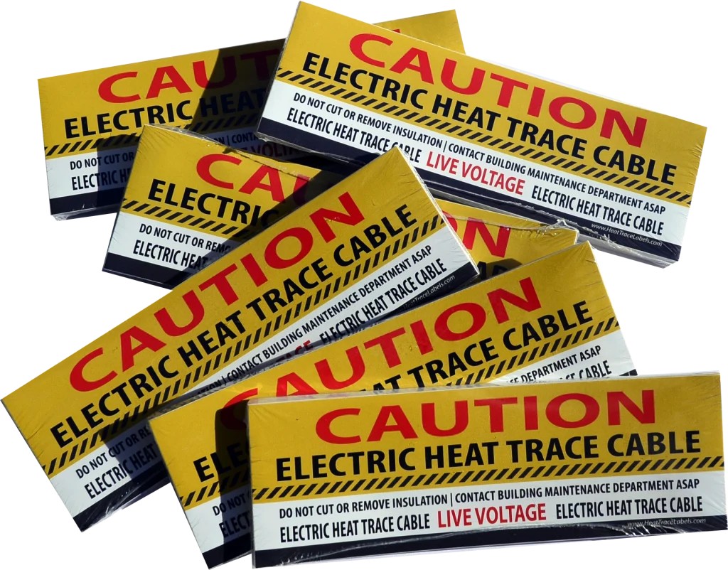 Photo of our bulk heat trace warning labels