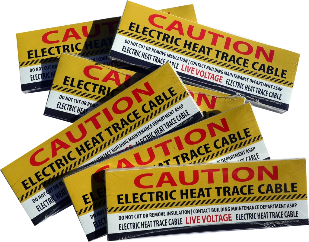 About a dozen heat trace label packs